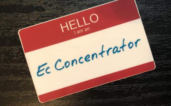 Photo of sticker that reads "Hello, I am an Ec Concentrator"