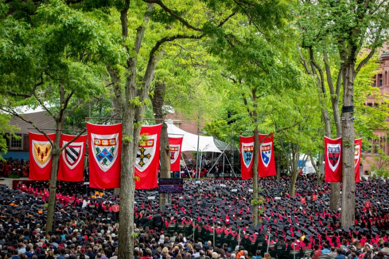 Tercentenary Theatre, in Harvard Yard, full of college graduates on the day of Commencement.