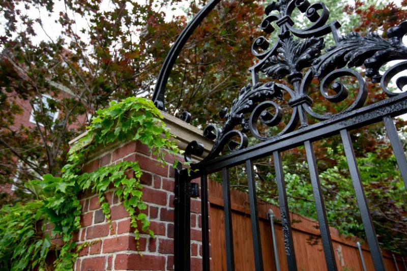 The gate by Standish Hall at Harvard University.
