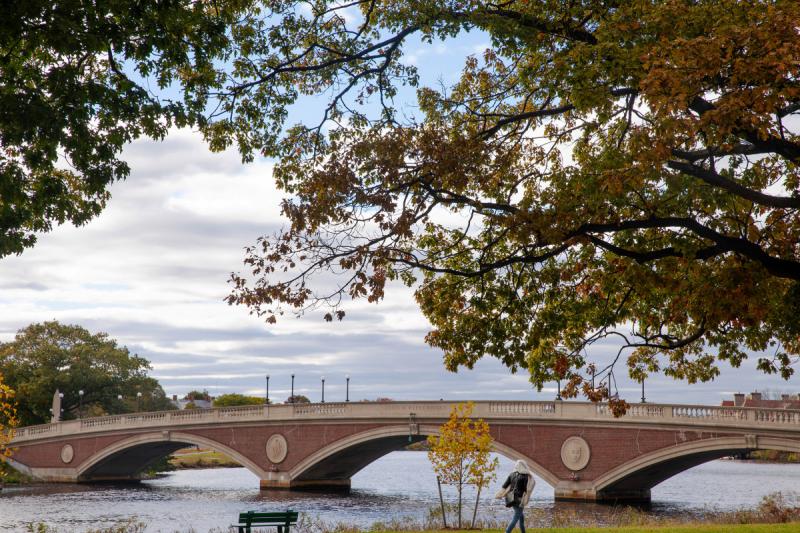 The Weeks Bridge crosses the Charles River, connecting Harvard's campuses.
