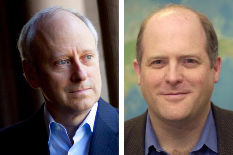 Michael Sandel (left) and Daniel Schrag will teach two University-wide courses using their “One Harvard, One Online Classroom” model.
