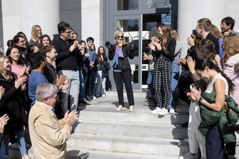 Students, colleagues, and friends gathered on the steps of Littauer Center to celebrate Claudia Goldin.