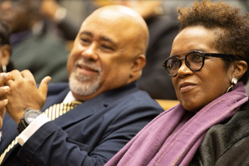 Marcyliena H. Morgan (right), founding director Hiphop Archive & Research Institute, with her husband, Lawrence D. Bobo, dean of social science and the W.E.B. Du Bois Professor of the Social Sciences.