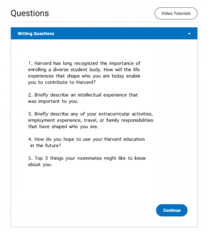 Screenshot of common app supplement questions