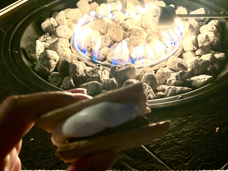 a s'more in front of a fire