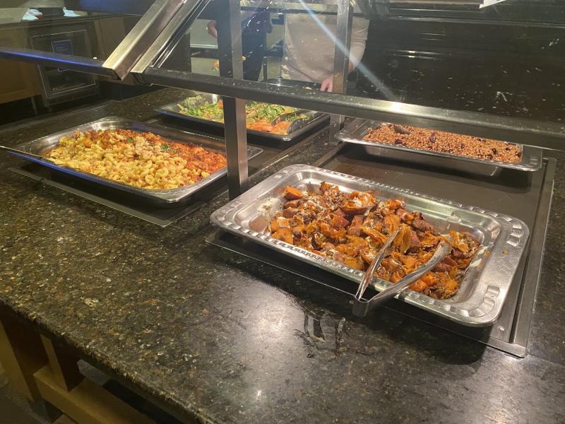 Trays of food in dining hall