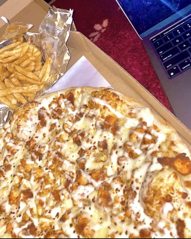 Buffalo Chicken Pizza and Fries from Mona Lisa's Pizza