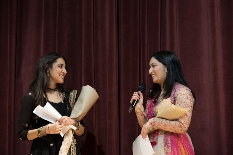 Hana Rehman and Jasleen Kaur, the co-directors of Ghungroo, on stage at the Agassiz Theatre.