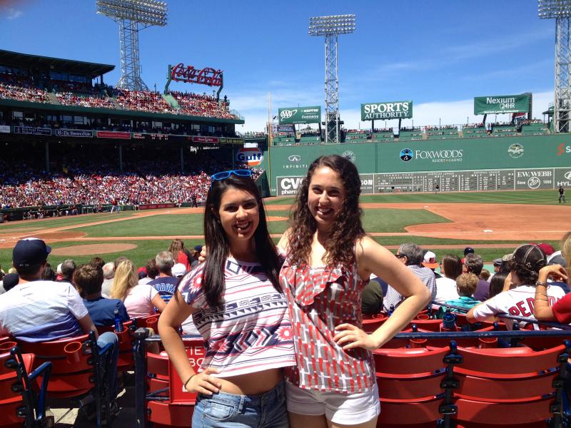 Author with friend at Red Sox game