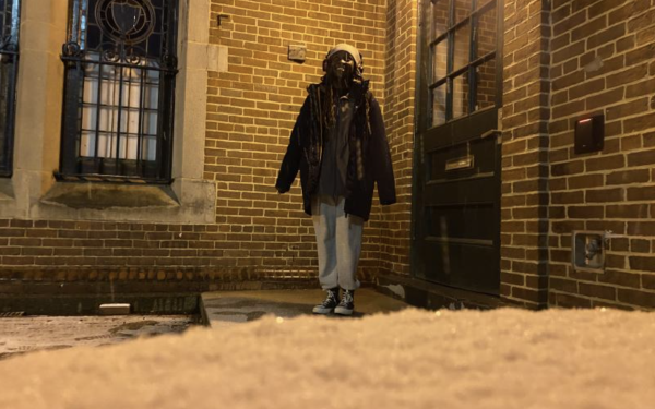 Student standing in snow