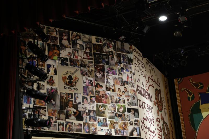 One of the set panels for Ghungroo featuring childhood photos of the members of the cast and crew. 