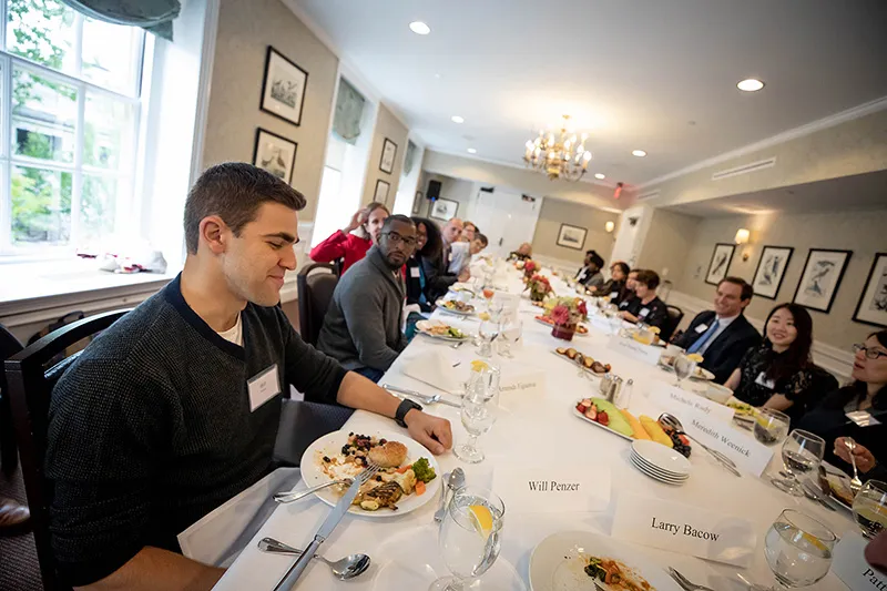 Will Penzer introduces himself at the Presidential Public Service Fellowship lunch held at the Faculty Club