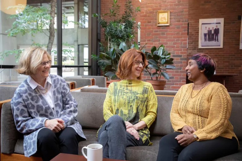 Barbara Lewis, Catherine Shapiro, and Sindhu Revuluri sit and discuss the benefits of the new Academic Resource Center.