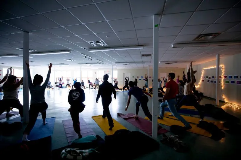 Students participate in a mindful movement and meditation session.