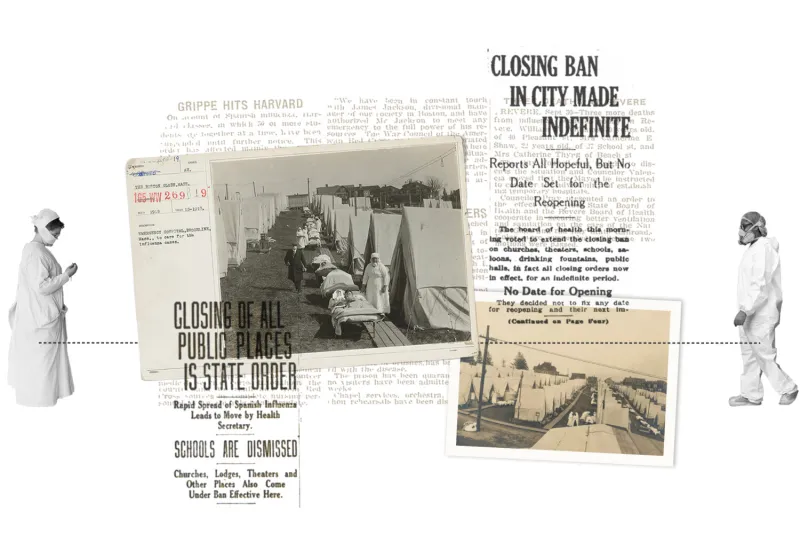 Photo illustration of 1918 pandemic and social distancing by Judy Blomquist