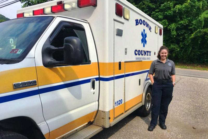 With five ambulances and a pandemic starting to peak, Jessica Miller ’21 worked 60-hour weeks as an EMT, while attending classes remotely. This semester she's working part time.