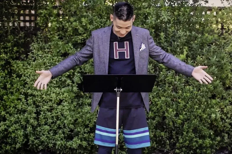 Jeremy Lin '10 was the main speaker at Class Day. He shows off his athletic shorts.