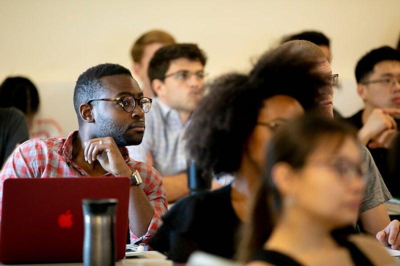 Student in an economics class at Harvard.