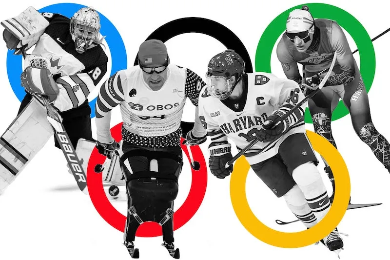 Emerance Maschmeyer (from left), Dan Cnossen, Nick Abruzzese, and Rémi Drolet are among Harvard athletes in Beijing Olympics.