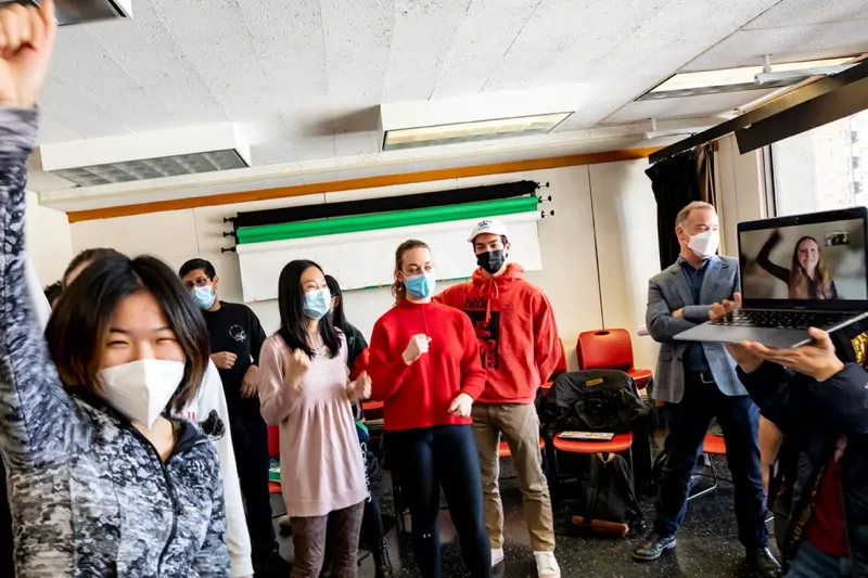Students improvise a scene in the Theater, Dance & Media class “The Power and Relevance of the American Musical.” Rose Lincoln/Harvard Staff Photographer