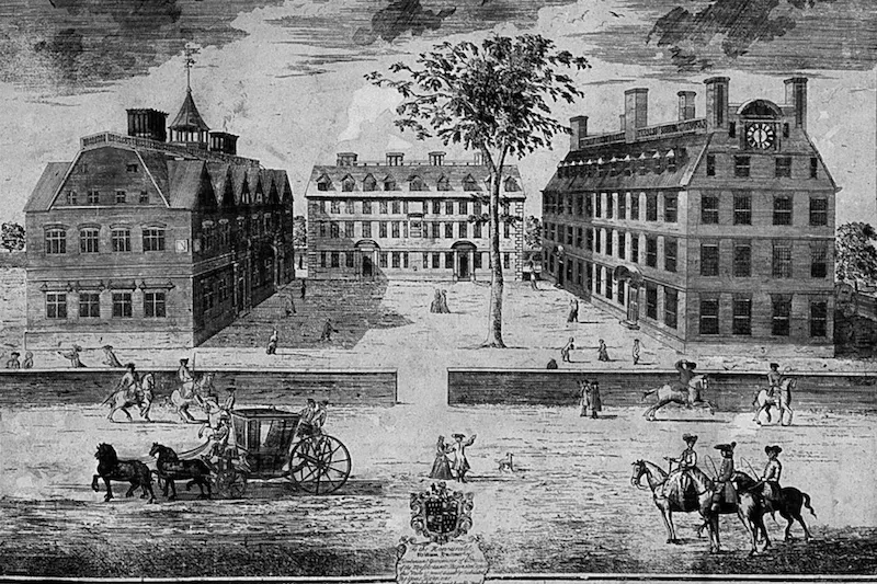 William Burgis engraving of campus from 1726.