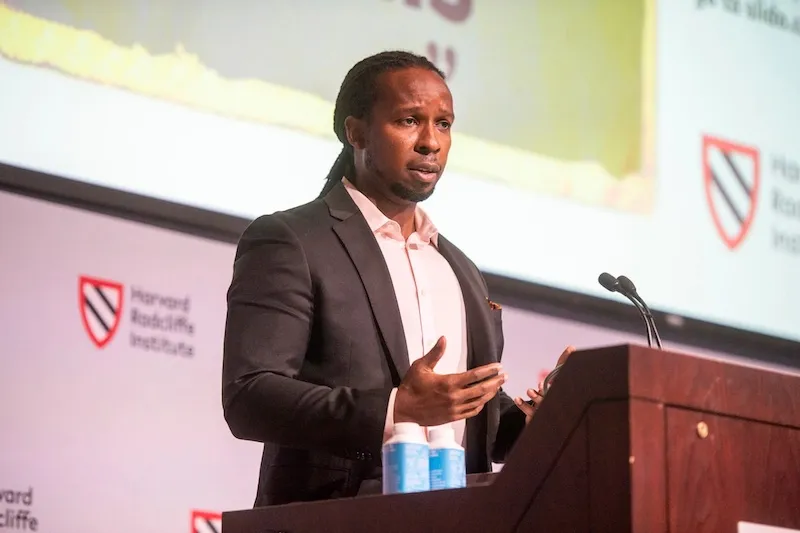 Keynote speaker Ibram X. Kendi applauded the members of the Presidential Committee on Harvard and the Legacy of Slavery, whose report documents both the history of slavery on campus and how wealth derived from the practice provided critical support for the University’s rise to prominence in the decades before the Civil War.