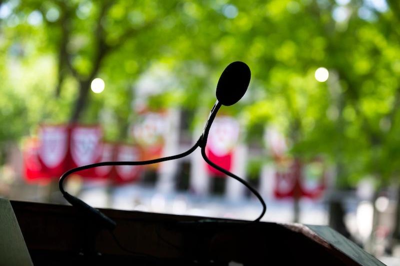 Image of microphone at Commencement.