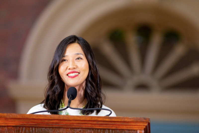 Class Day speaker Michell Wu urged seniors to “harvest your imaginations focus on the good we can do when we work together. And let’s let go of our instincts to protect the status quo.”