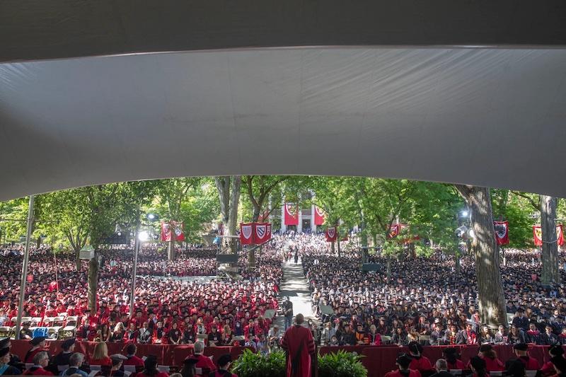 An estimated 8,800 graduates from Classes 2020 and 2021 registered for Sunday's Commencement, enough to fill Tercentenary Theatre.