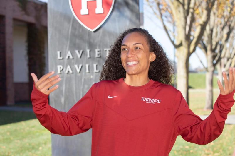 “I feel like I’m the right person for it. I don’t see it as pressure; I see it as a tremendous opportunity,” says Carrie Moore, the Kathy Delaney-Smith Head Coach for Harvard Women’s Basketball.