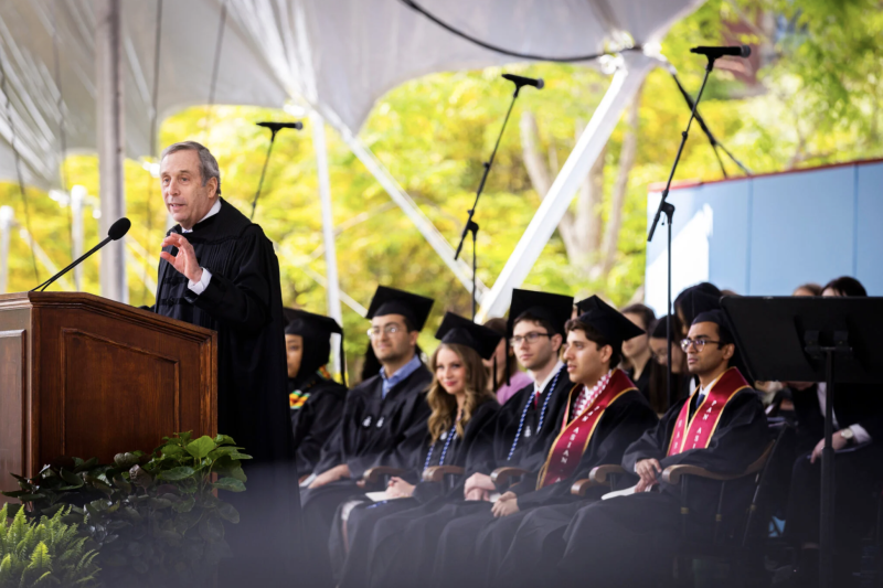 President Larry Bacow addresses the Class of 2023