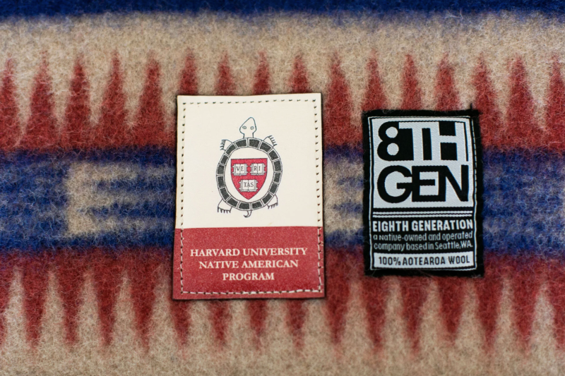 For the blanket ceremony, the Harvard University Native American Program selected Eighth Generation blankets, which are designed by Native artists.