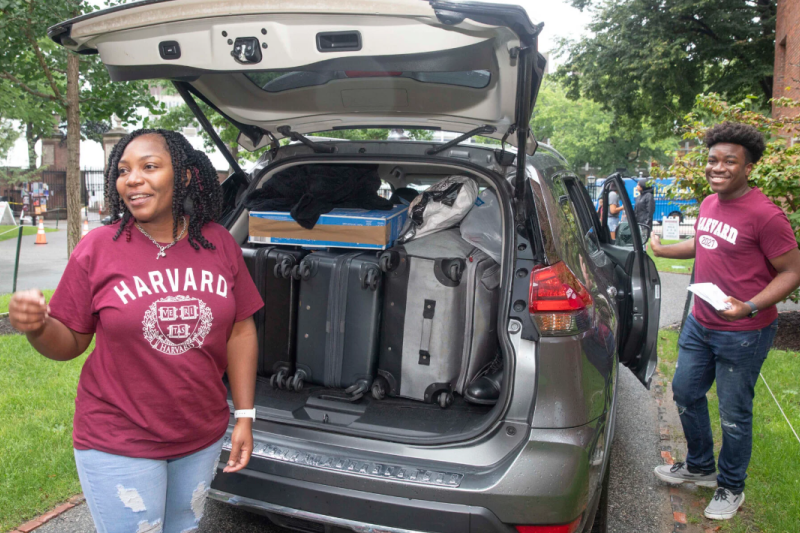 Dontae Christie ’27 (right) made the move from San Antonio, Texas, to Canaday Hall. His mom, Joy Christie, starts the big unpack.