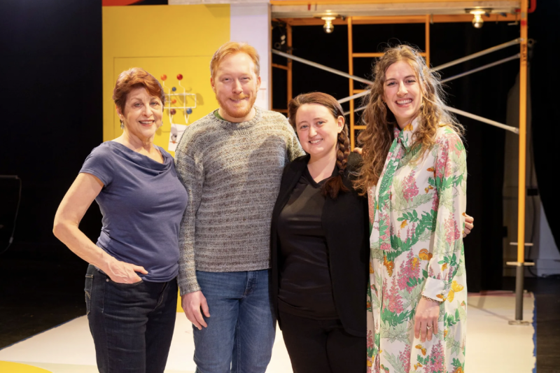 Stephanie Clayman (from left), Matthew Zahnzinger, Elaine Mangelinkx, and Cassie Chapados onstage at the Central Square Theater where “Beyond Words” is being performed