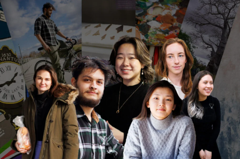 Photo illustration by Liz Zonarich/Harvard Staff of a collage of 6 students 