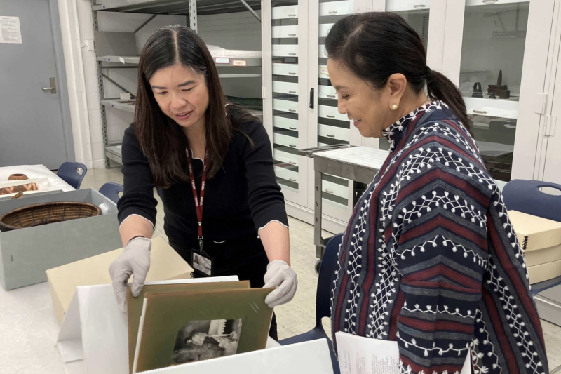 Peabody Museum Associate Archivist Marie Wasnock and former Philippines Vice President Leni Robredo at the Peabody Museum.