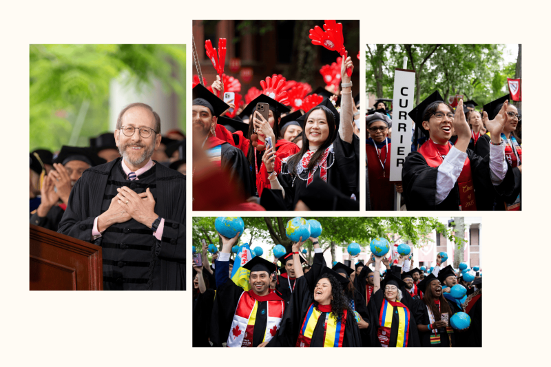 Collage of graduates celebrating in caps and gowns at a commencement ceremony