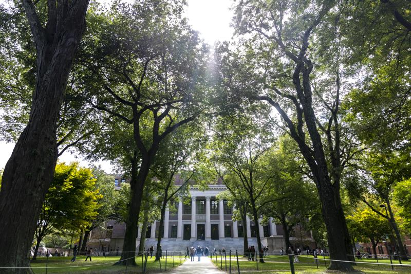 Widener Library during Fall in Harvard Yard at Harvard University.