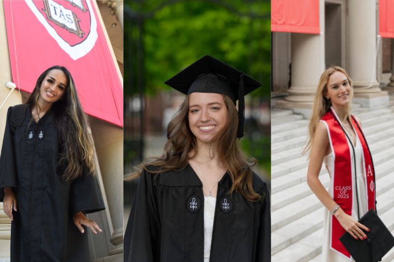 Three 2025 Harvard College Midyear graduates: Jazz, Naomi, and Lexi.