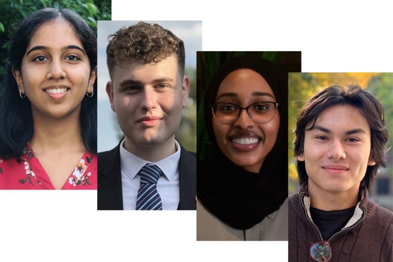 Headshots of the four Culture and Community Board Students. From left to right: Nurayda, Alex, Shukria, and Jonathan.