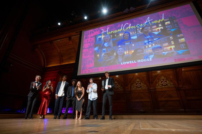 Students gathered onstage during The Johnnies show.