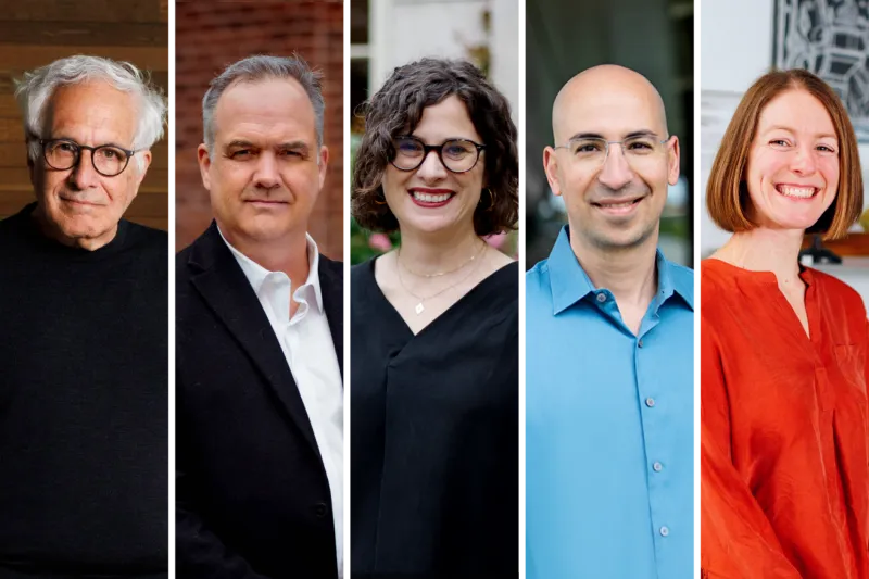 A collage of 5 new Harvard professors.