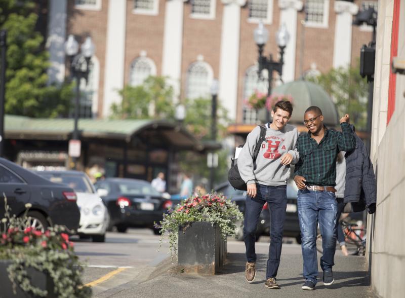 Students walking in Harvard Square