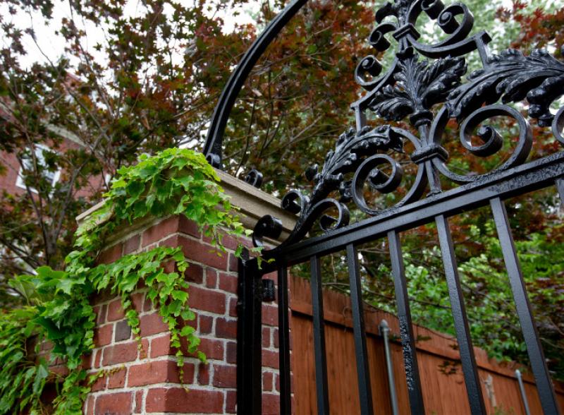 The gate by Standish Hall at Harvard University.
