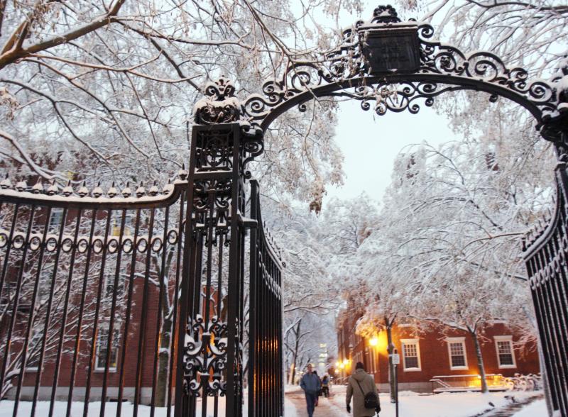 Harvard yard gate in the snow