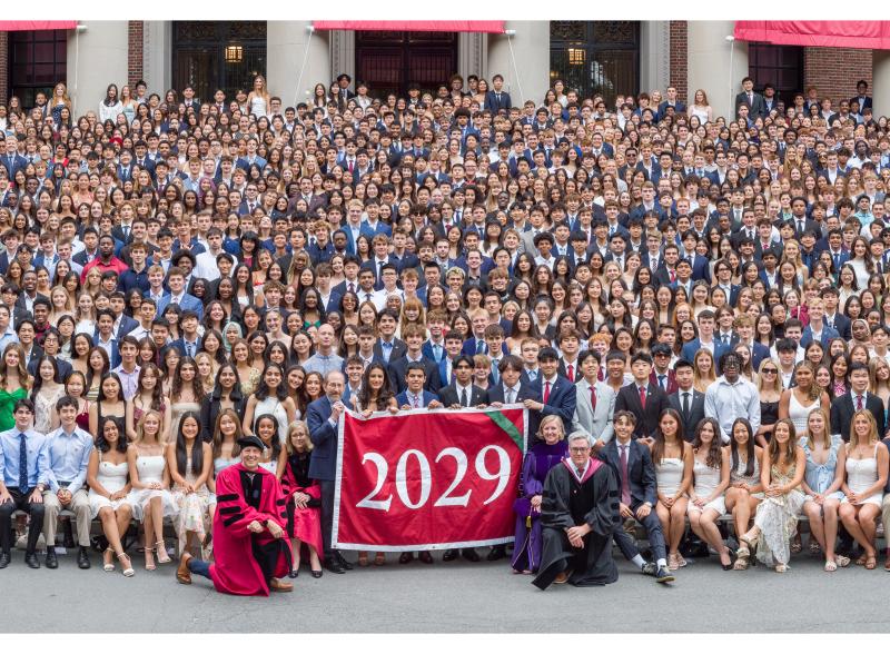 The entire Harvard College Class of 2029 poses for a photo with faculty at the 2025 Convocation.