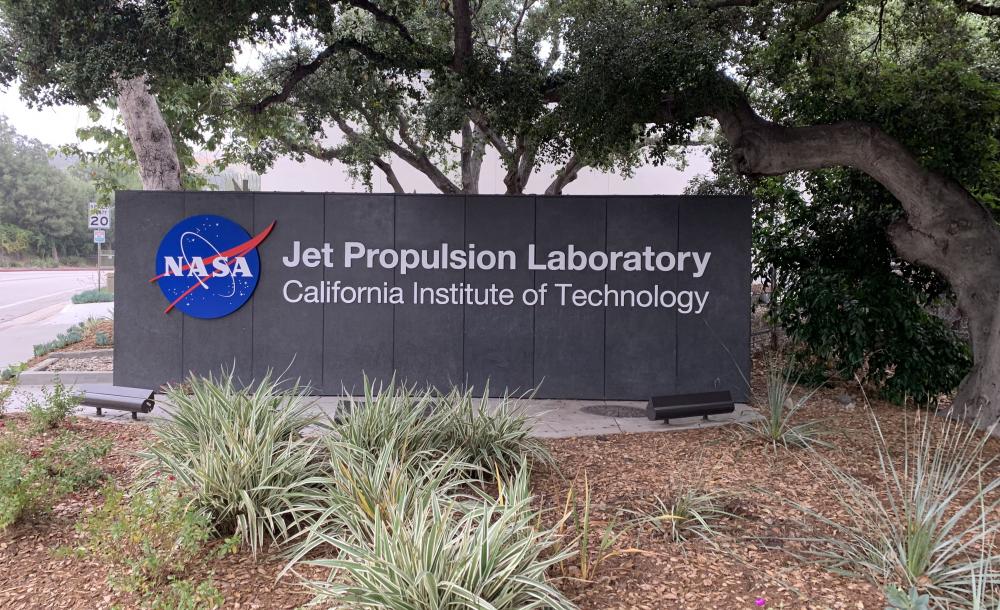 The sign outside to entrance to NASA's Jet Propulsion Laboratory 