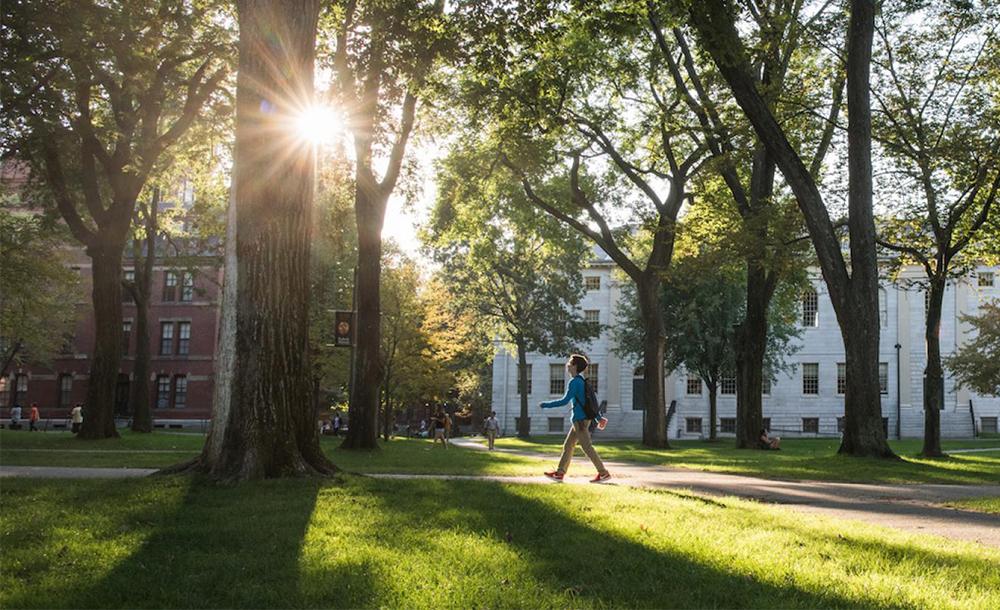 student in the yard walking