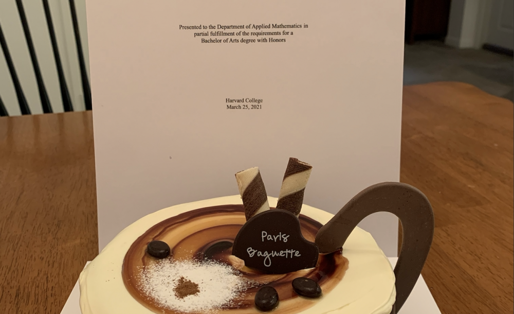 Cake from Paris Baguette in front of  my Thesis Title Page