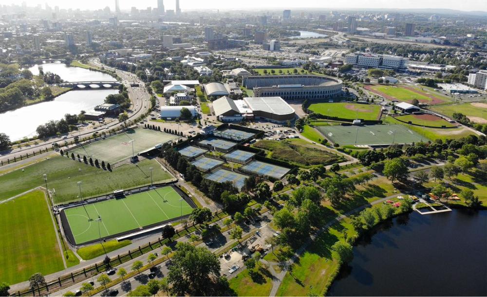 aerial image of Harvard athletic facilities